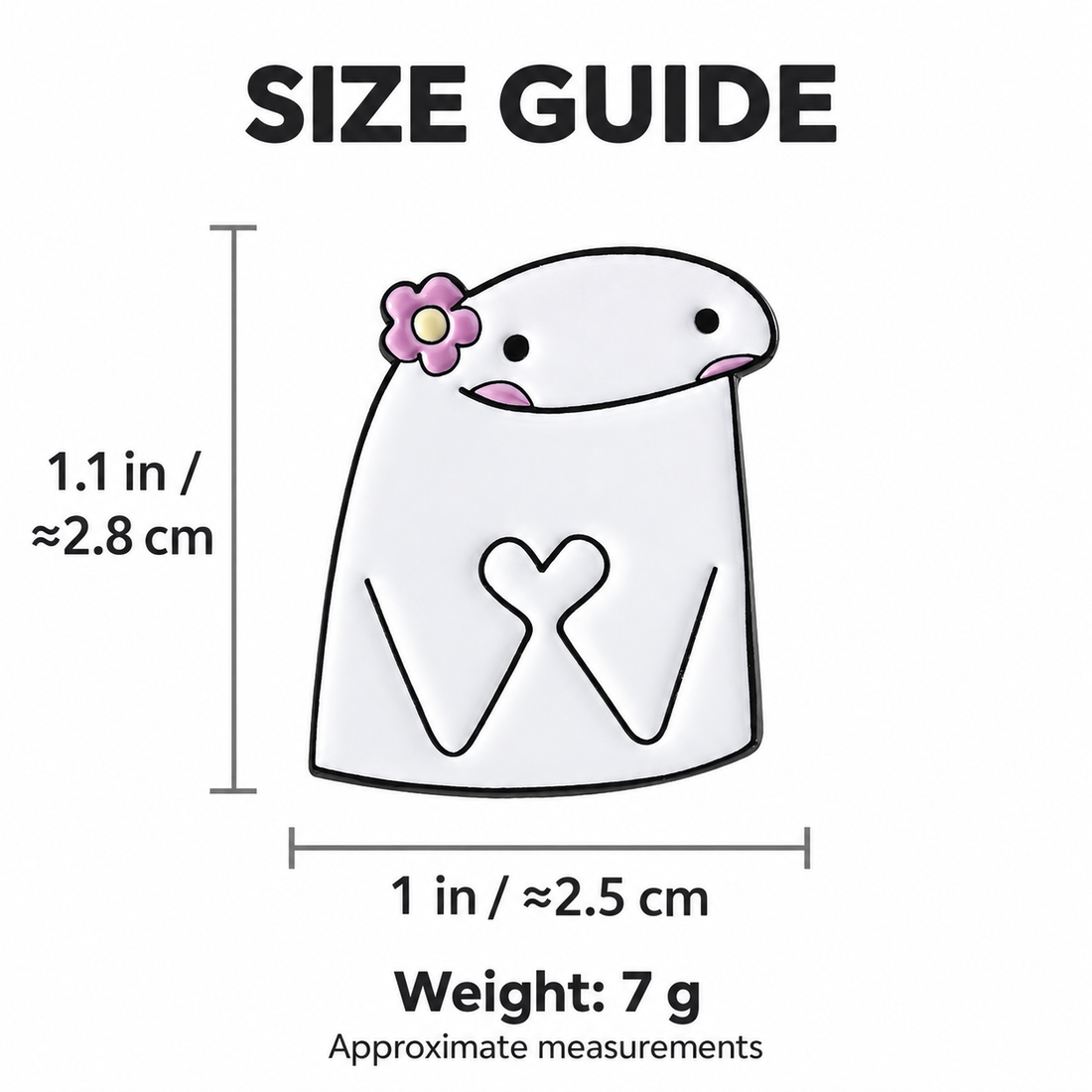 A pink flower, rosy cheeks and heart-shaped hands make this white doodle character an easy way to wear a softer mood on a pale pink background.