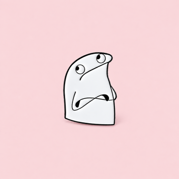A white doodle character with upward-looking eyes and crossed arms captures a quietly unimpressed mood on a pale pink background.