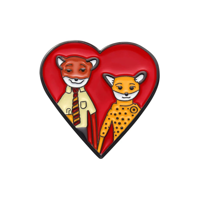 Retro Playful Heart Fox Pin Enamel Pin Badge