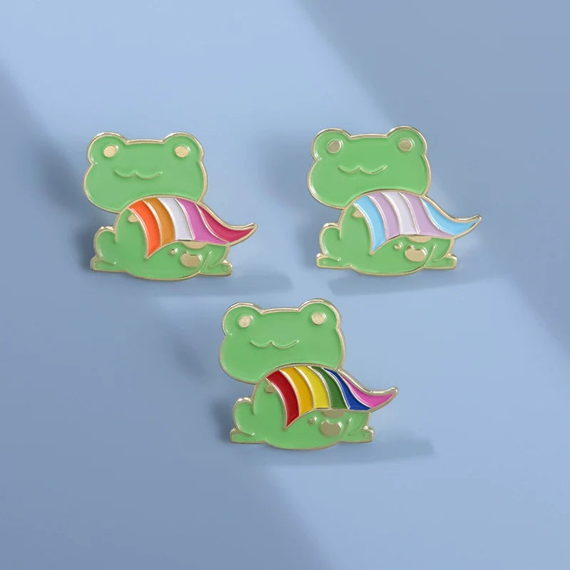 Playful Cartoon Frog Metal Pin Badge by Topboring