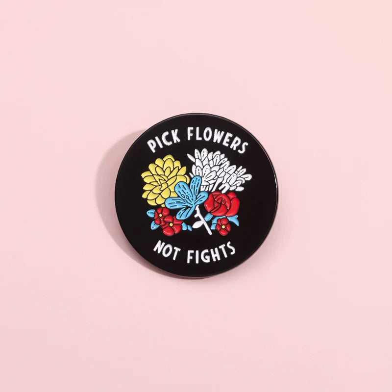 Funny Black Flower Metal Pin Badge by Topboring