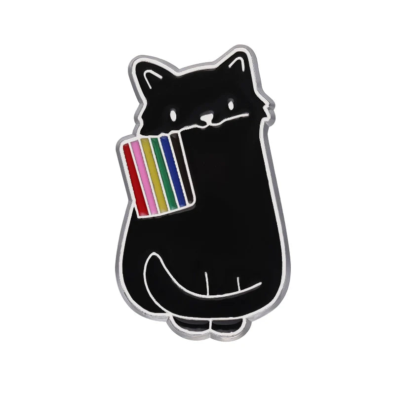 Playful Cartoon Cat Metal Pin Badge by Topboring