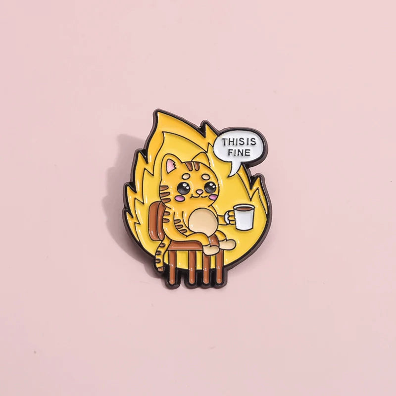 Retro Cartoon Cat Metal Pin Badge by Topboring