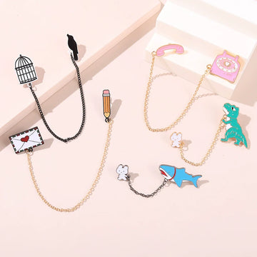 Cute Dinosaur Fish Metal Pin Badge by Topboring