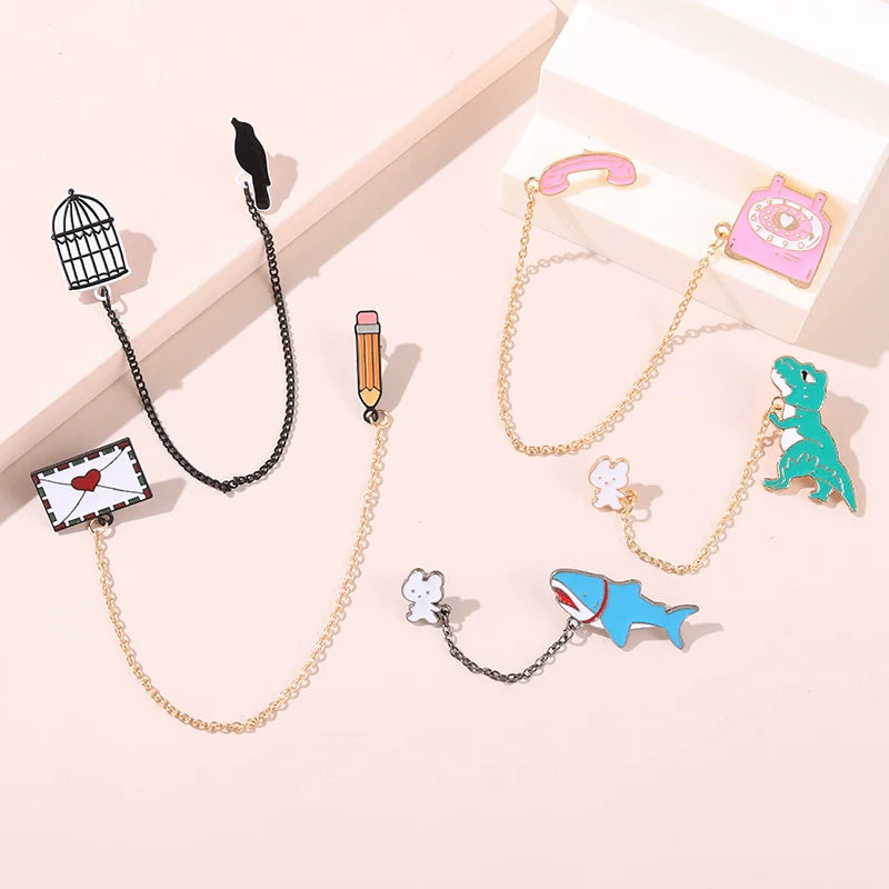 Cute Dinosaur Fish Metal Pin Badge by Topboring