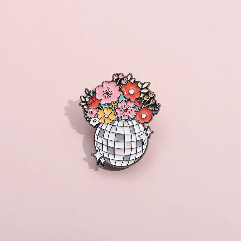 Playful Cartoon Flower Metal Pin Badge by Topboring