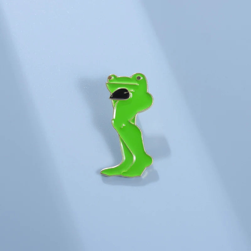 Whimsical Cartoon Frog Metal Pin Badge by Topboring