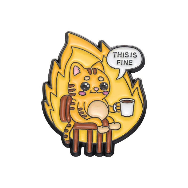 Charming Retro Cartoon Cat Metal Metal Pin Badge