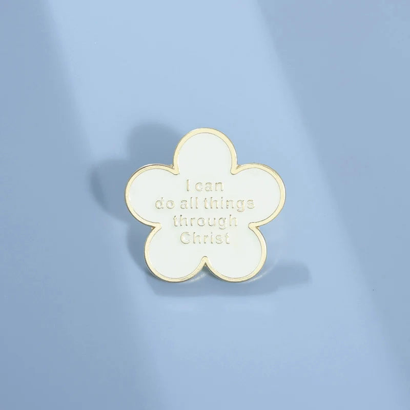 Mini White Flower Metal Pin Badge by Topboring