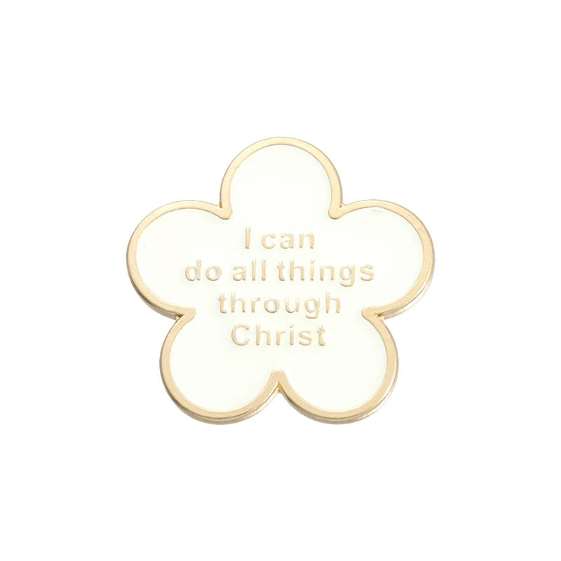 Playful White Flower Metal Pin Badge by Topboring