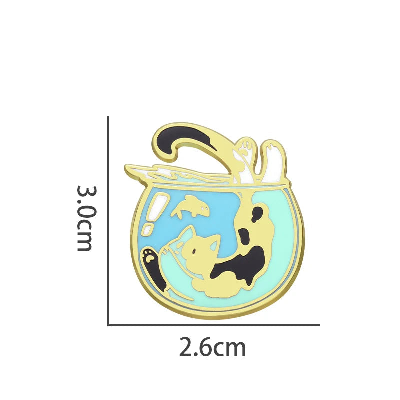 Retro Cute Cartoon Cat Metal Enamel Pin Badge Ver2