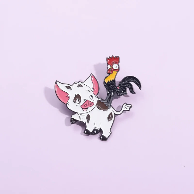 Charming Chicken Pig Metal Pin Badge by Topboring