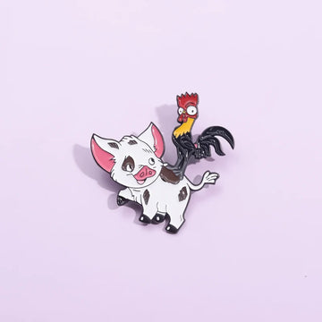 Charming Chicken Pig Metal Pin Badge by Topboring