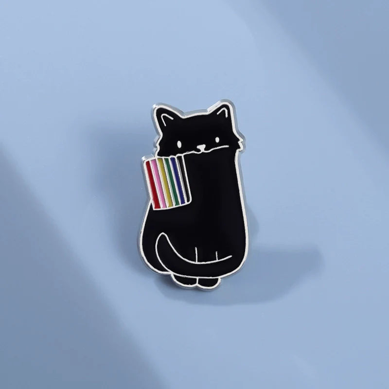 Playful Cartoon Cat Metal Pin Badge by Topboring