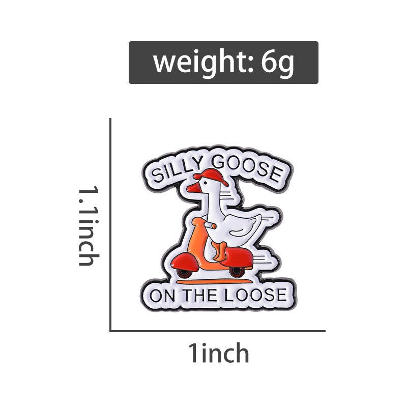 Silly Goose on the Loose Scooter Enamel Pin size guide: 1 in wide × 1.1 in high (approximately 2.5 × 2.8 cm), approximately 6 g